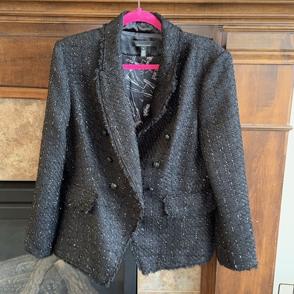 White House Black Market Jackets & Blazers - Y2K White House Black Market black sparkly tweed button front blazer jacket 14